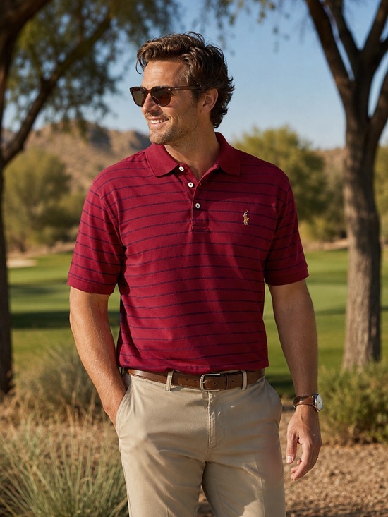 Polo Ralph Lauren Other - Polo Ralph Lauren Men’s XL Tall Classic Fit Burgundy Navy Stripe Polo Shirt